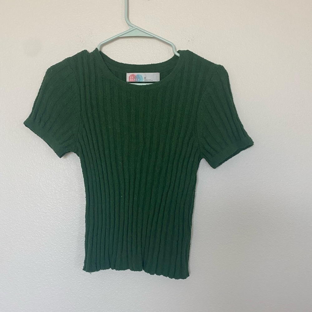 Free people green rib knit sweater tee